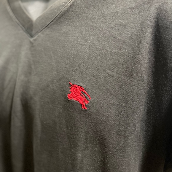 EUC Men’s Large Burberry Brit V-Neck Cotton Tee With Logo Embroidered In Blaack - Picture 8 of 14